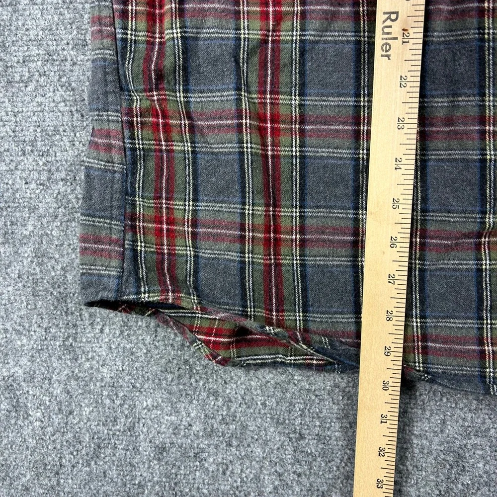 L.L. Bean Flannel Shirt Mens Large Grey Red Scotch Plaid Traditional Fit Outdoor